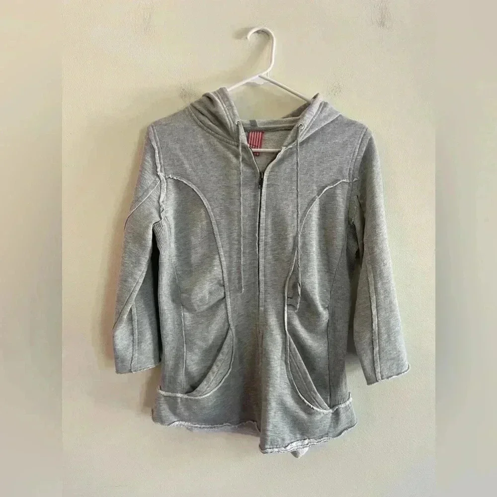 Vintage Free People Gray Zip Up Sweatshirt Size L